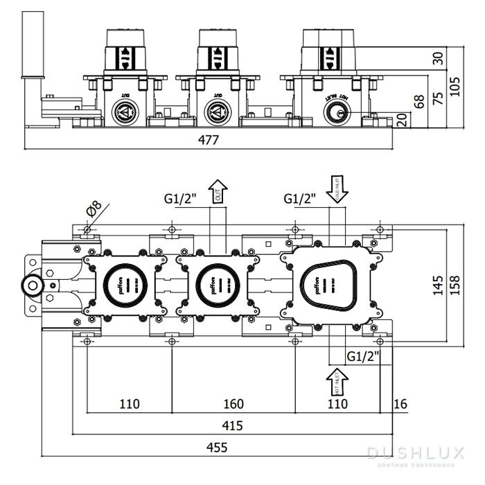 Potinkinė termostatinė dušo sistema su 30 cm skersmens dušo galva Paffoni Modular juoda matinė 4