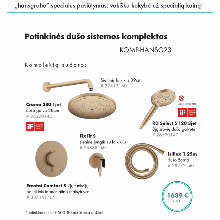 Potinkinės dušo sistemos komplektas HANSGROHE "6 in 1", Croma 280, RD Select S 120, apvalios formos, spalva - šlifuotos bronzos Potinkinės dušo sistemos komplektas HANSGROHE "6 in 1", Croma 280, RD Select S 120, apvalios formos, spalva - šlifuotos bronzos
