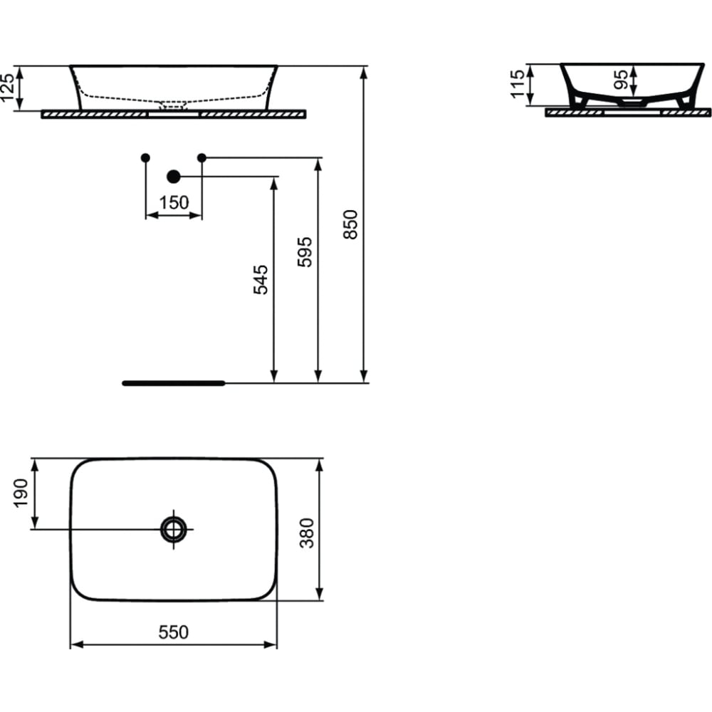Praustuvas-dubuo Ideal Standard Ipalyss Rectangular, 55x38, juodas matinis 1 Praustuvas-dubuo Ideal Standard Ipalyss Rectangular, 55x38, juodas matinis 1