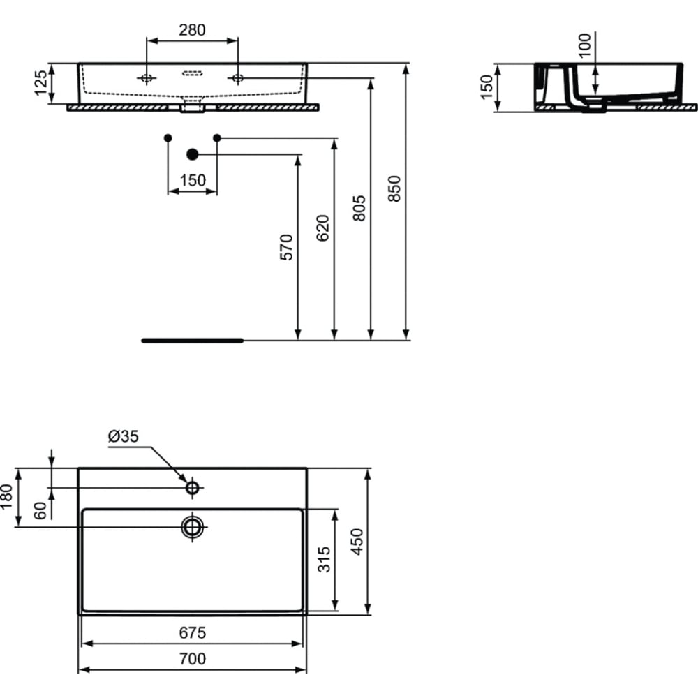 Praustuvas Ideal Standard Extra, matmenys: 700x450x150mm, montuojamas ant stalviršio (šlifuota apačia) arba ant sienos 2 Praustuvas Ideal Standard Extra, matmenys: 700x450x150mm, montuojamas ant stalviršio (šlifuota apačia) arba ant sienos 2