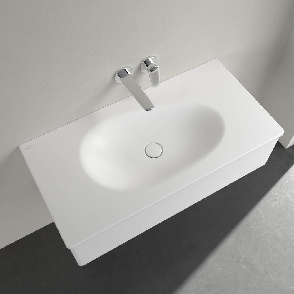 Praustuvas Villeroy & Boch Antao 1000x500x150, be persipylimo angos, be skylės maišytuvui, CeramicPlus danga, Stone White baltos spalvos 4