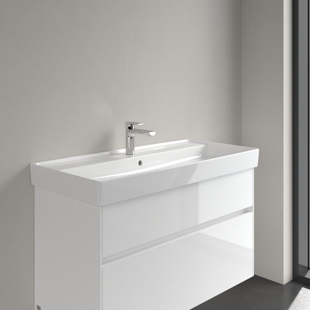 Praustuvas Villeroy & Boch Collaro 1000x470x160, su skyle maišytuvui, su persipylimo anga, CeramicPlus danga, White Alpin baltos spalvos 3 Praustuvas Villeroy & Boch Collaro 1000x470x160, su skyle maišytuvui, su persipylimo anga, CeramicPlus danga, White Alpin baltos spalvos 3