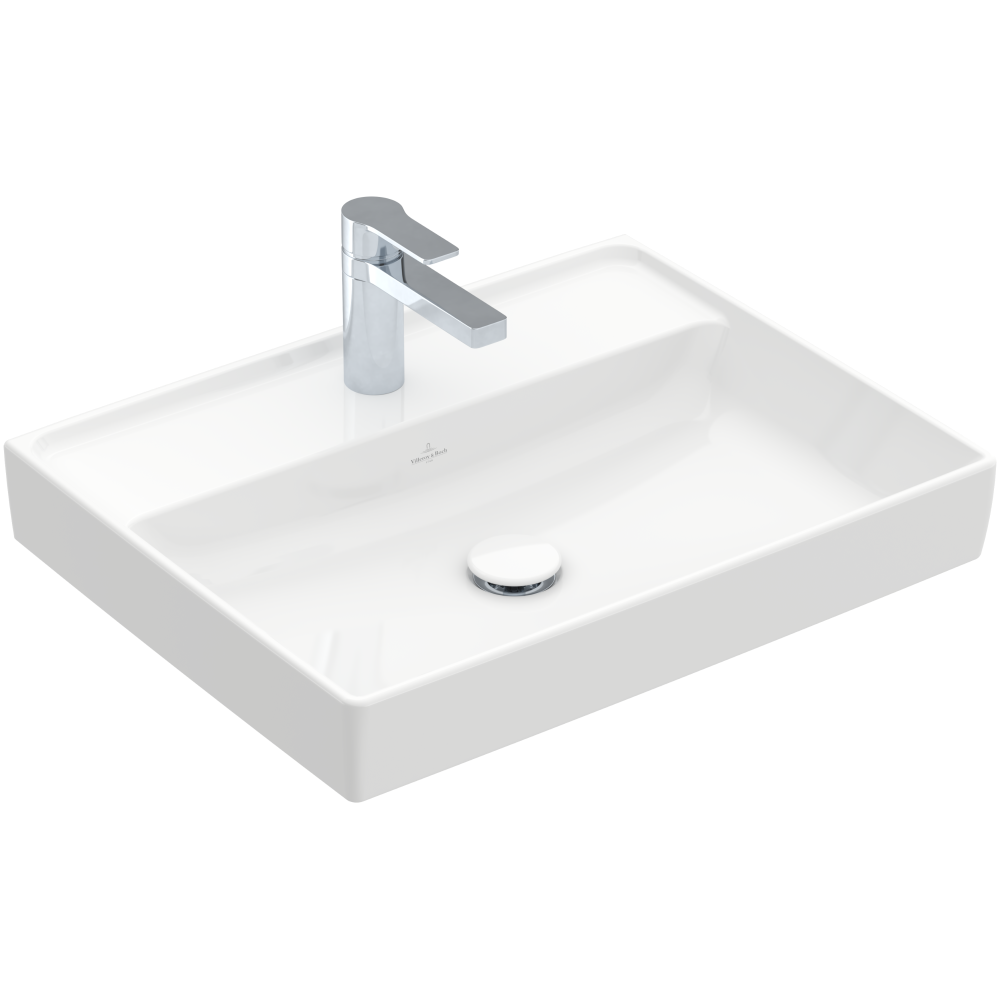 Praustuvas Villeroy & Boch Collaro 600x470x160, su skyle maišytuvui, be persipylimo angos, CeramicPlus danga, White Alpin baltos spalvos
