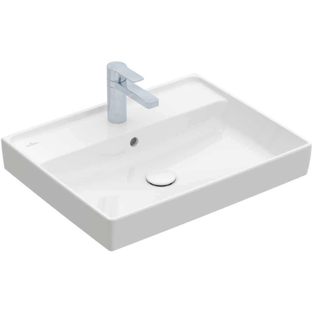Praustuvas Villeroy & Boch Collaro 600x470x160, su skyle maišytuvui, su persipylimo anga , CeramicPlus danga, White Alpin baltos spalvos Praustuvas Villeroy & Boch Collaro 600x470x160, su skyle maišytuvui, su persipylimo anga , CeramicPlus danga, White Alpin baltos spalvos