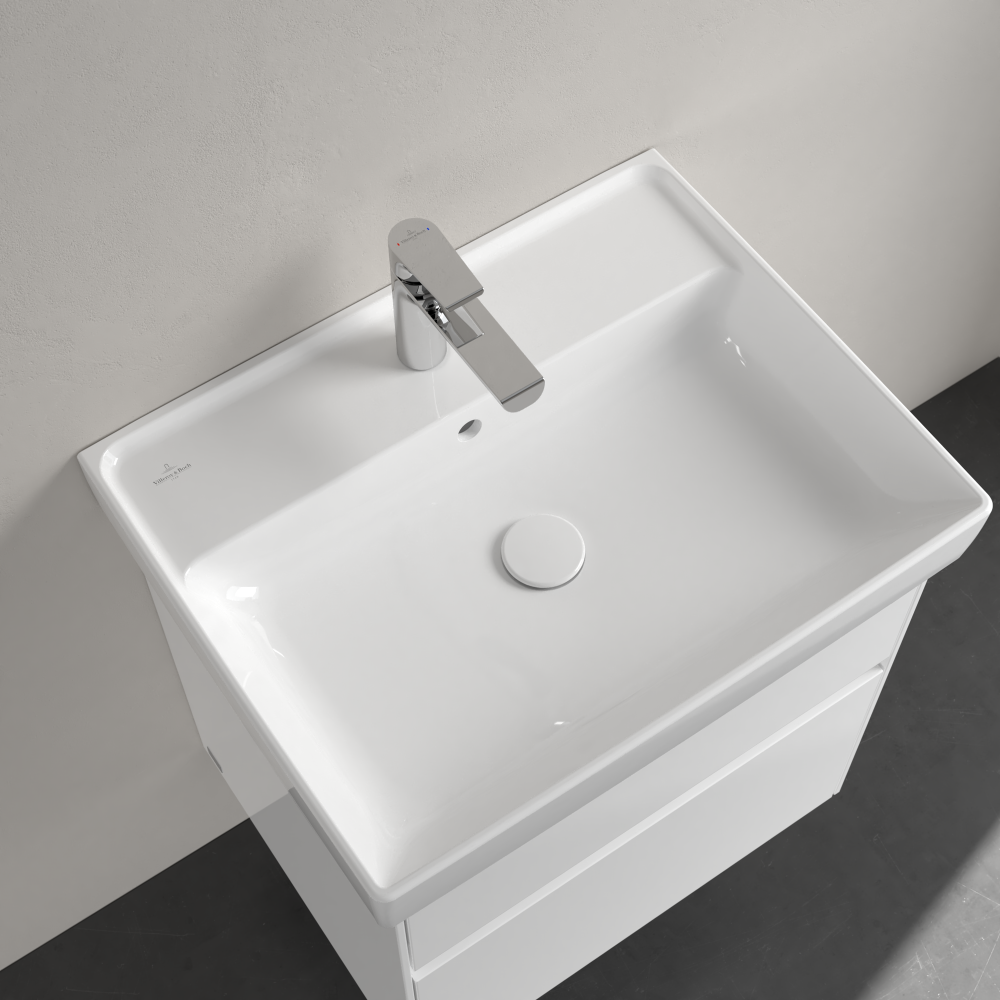 Praustuvas Villeroy & Boch Collaro 600x470x160, su skyle maišytuvui, su persipylimo anga , CeramicPlus danga, White Alpin baltos spalvos 1