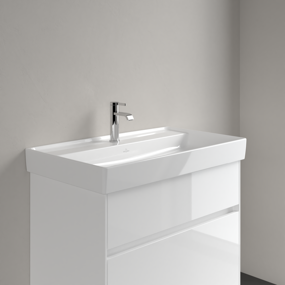 Praustuvas Villeroy & Boch Collaro 800x465x160, su skyle maišytuvui, be persipylimo angos, CeramicPlus danga, White Alpin baltos spalvos 4 Praustuvas Villeroy & Boch Collaro 800x465x160, su skyle maišytuvui, be persipylimo angos, CeramicPlus danga, White Alpin baltos spalvos 4