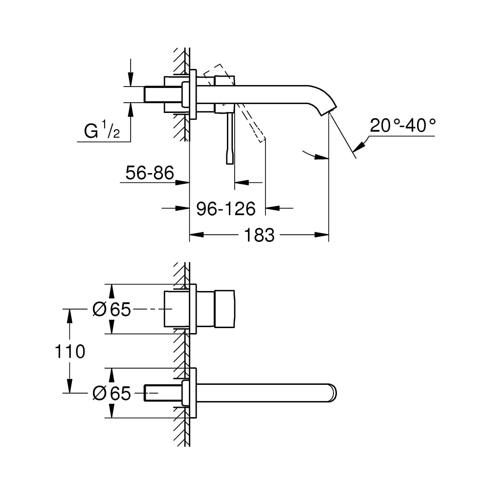 Praustuvo maišytuvas iš sienos GROHE Essence, 183 mm ilgio, nerūdijnčio plieno spalvos 1 Praustuvo maišytuvas iš sienos GROHE Essence, 183 mm ilgio, nerūdijnčio plieno spalvos 1