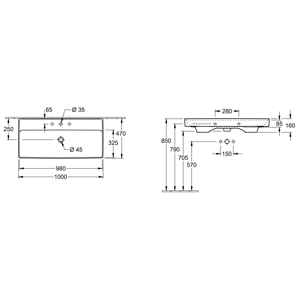 Praustuvas VILLEROY&BOCH Collaro 1000x470 be perpylimo Ceramilc Plus danga, white alpin 3