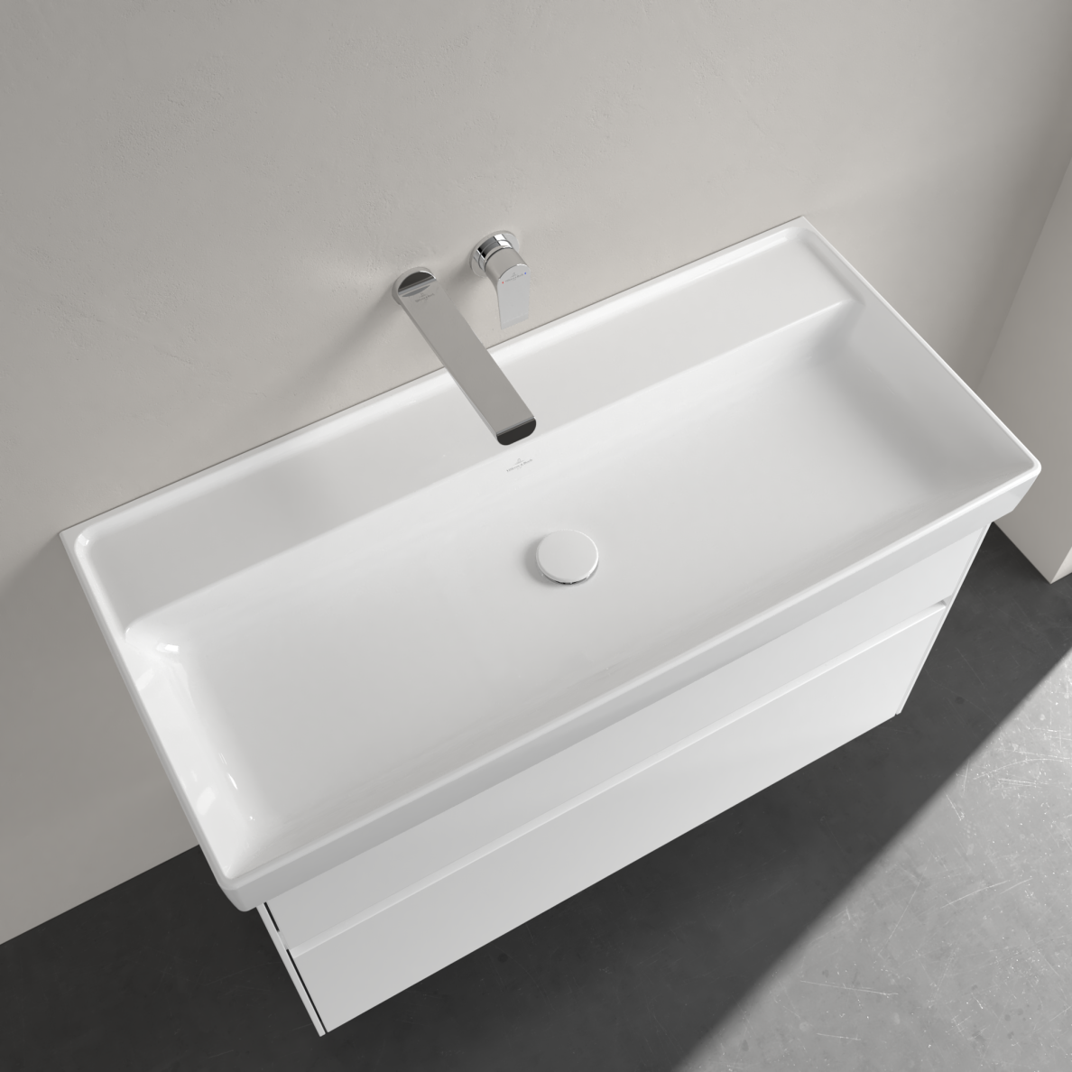 Praustuvas Villeroy & Boch Collaro 1000x470x160, be skylės maišytuvui, be persipylimo angos, White Alpin baltos spalvos 4