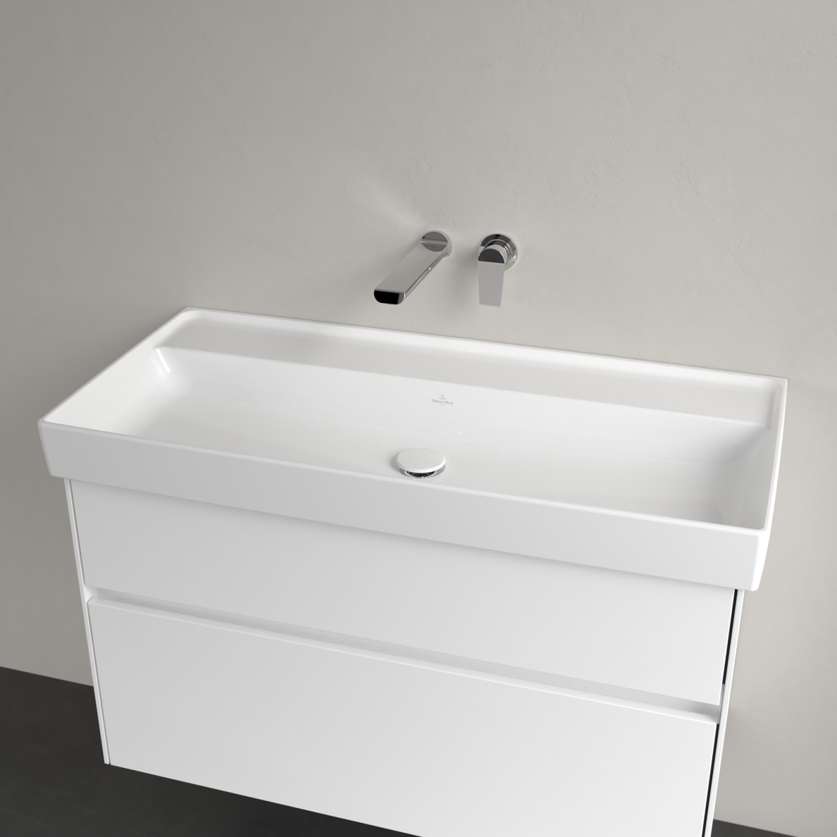 Praustuvas Villeroy & Boch Collaro 1000x470x160, be skylės maišytuvui, be persipylimo angos, White Alpin baltos spalvos 1