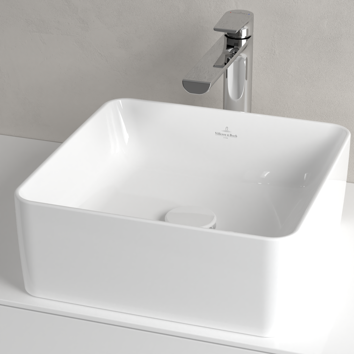 Praustuvas VILLEROY&BOCH Collaro 380x380mm keturkampis, montuojamas ant stalviršio Ceramic Plus danga, white alpin 1