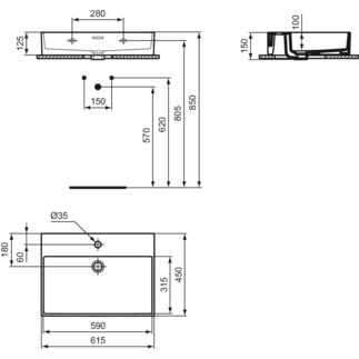 Praustuvas Ideal Standard Extra, matmenys: 615x450x150mm, montuojamas ant stalviršio (šlifuota apačia) arba ant sienos 3