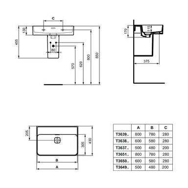 PRAUSTUVAS IDEAL STANDARD STRADA II, MATMENYS 600X430X170MM, BE SKYLĖS MAIŠYTUVUI