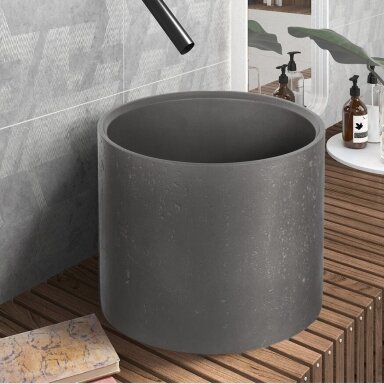 Praustuvas Karag Elpis Ø390x300mm , Cement spalva, su dugno vožtuvu Praustuvas Karag Elpis Ø390x300mm , Cement spalva, su dugno vožtuvu