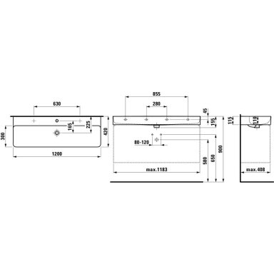 Praustuvas Laufen Val 1200 x 420 x 155 mm Praustuvas Laufen Val 1200 x 420 x 155 mm