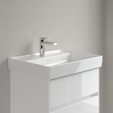 Praustuvas Villeroy & Boch Collaro 600x470x160, su skyle maišytuvui, be persipylimo angos, CeramicPlus danga, White Alpin baltos spalvos Praustuvas Villeroy & Boch Collaro 600x470x160, su skyle maišytuvui, be persipylimo angos, CeramicPlus danga, White Alpin baltos spalvos