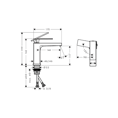Praustuvo maišytuvas Hansgrohe Tecturis E 110 su dugno vožtuvu, chromas Praustuvo maišytuvas Hansgrohe Tecturis E 110 su dugno vožtuvu, chromas