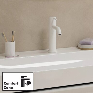 Praustuvo maišytuvas Hansgrohe Tecturis S 110 su dugno vožtuvu, balta matinė Praustuvo maišytuvas Hansgrohe Tecturis S 110 su dugno vožtuvu, balta matinė