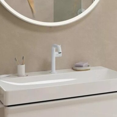 Praustuvo maišytuvas Hansgrohe Tecturis S 150 su dugno vožtuvu, balta matinė