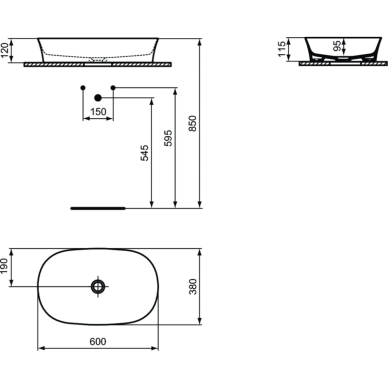 Praustuvas-dubuo Ideal Standard Ipalyss Oval, matmenys 600x380x120mm, spalva - juoda matinė, su dugno vožtuvu 1 Praustuvas-dubuo Ideal Standard Ipalyss Oval, matmenys 600x380x120mm, spalva - juoda matinė, su dugno vožtuvu 1