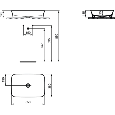 Praustuvas-dubuo Ideal Standard Ipalyss Rectangular, 55x38, juodas matinis 1 Praustuvas-dubuo Ideal Standard Ipalyss Rectangular, 55x38, juodas matinis 1