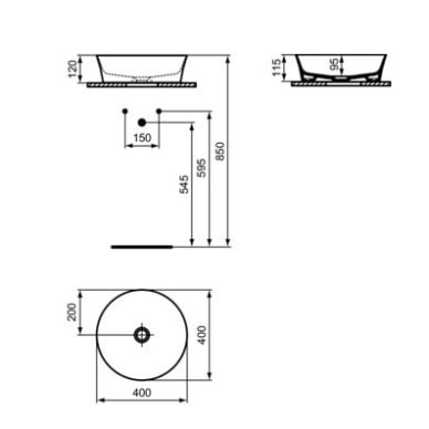 Praustuvas-dubuo Ideal Standard Ipalyss Round, matmenys: 400x400x120mm, juodas matinis 1 Praustuvas-dubuo Ideal Standard Ipalyss Round, matmenys: 400x400x120mm, juodas matinis 1