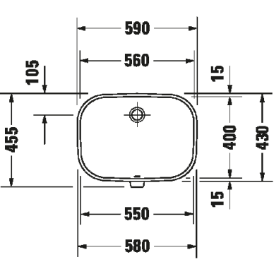 Praustuvas Duravit D-Code 59x45,5 cm, montuojamas iš apačios 2 Praustuvas Duravit D-Code 59x45,5 cm, montuojamas iš apačios 2