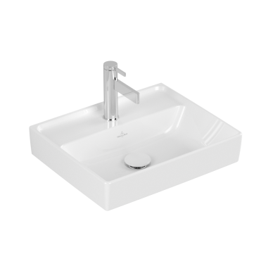 Praustuvas Villeroy & Boch Collaro 450x370x150, su skyle maišytuvui, be persipylimo angos, CeramicPlus danga, White Alpin baltos spalvos