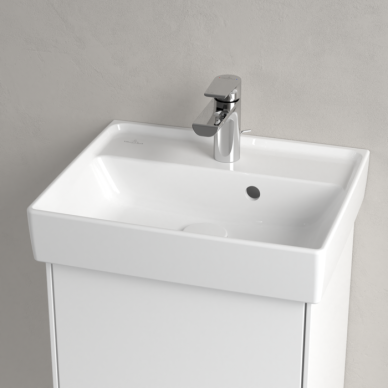 Praustuvas Villeroy & Boch Collaro 450x370x150, su skyle maišytuvui, su persipylimo anga, CeramicPlus danga, White Alpin baltos spalvosv 2