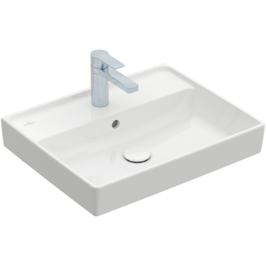 Praustuvas Villeroy & Boch Collaro 550x440x160, su skyle maišytuvui, su persipylimo anga, CeramicPlus danga, White Alpin baltos spalvos Praustuvas Villeroy & Boch Collaro 550x440x160, su skyle maišytuvui, su persipylimo anga, CeramicPlus danga, White Alpin baltos spalvos