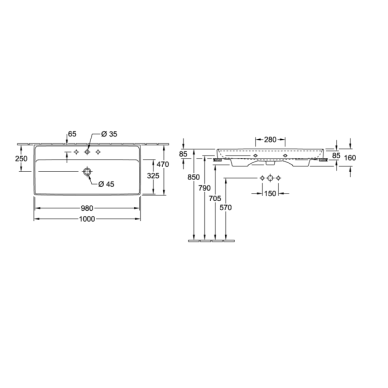 Praustuvas VILLEROY&BOCH Collaro 1000x470mm, šlifuota apačia, white alpin 4 Praustuvas VILLEROY&BOCH Collaro 1000x470mm, šlifuota apačia, white alpin 4