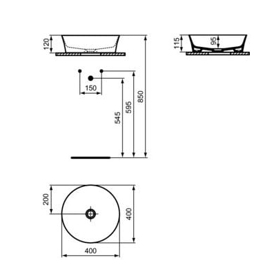 Praustuvas-dubuo Ideal Standard Ipalyss Round, matmenys: 400x400x120mm, juodas matinis 1 Praustuvas-dubuo Ideal Standard Ipalyss Round, matmenys: 400x400x120mm, juodas matinis 1