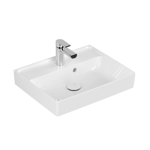 Praustuvas Villeroy & Boch Collaro 500x400x150, su skyle maišytuvui, su persipylimo anga, CeramicPlus danga, White Alpin baltos spalvos