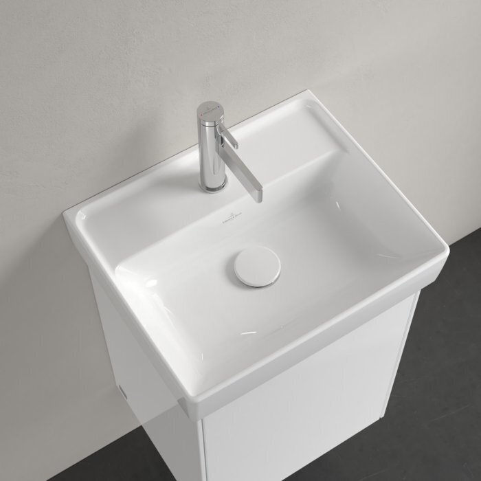 Praustuvas Villeroy & Boch Collaro 450x370x150, su skyle maišytuvui, be persipylimo angos, CeramicPlus danga, White Alpin baltos spalvos 1