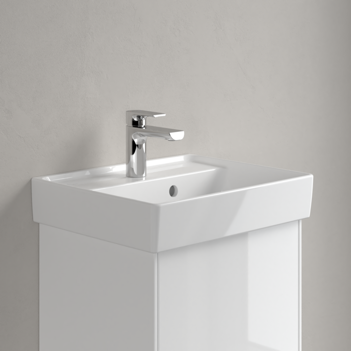 Praustuvas Villeroy & Boch Collaro 450x370x150, su skyle maišytuvui, su persipylimo anga, CeramicPlus danga, White Alpin baltos spalvosv 1