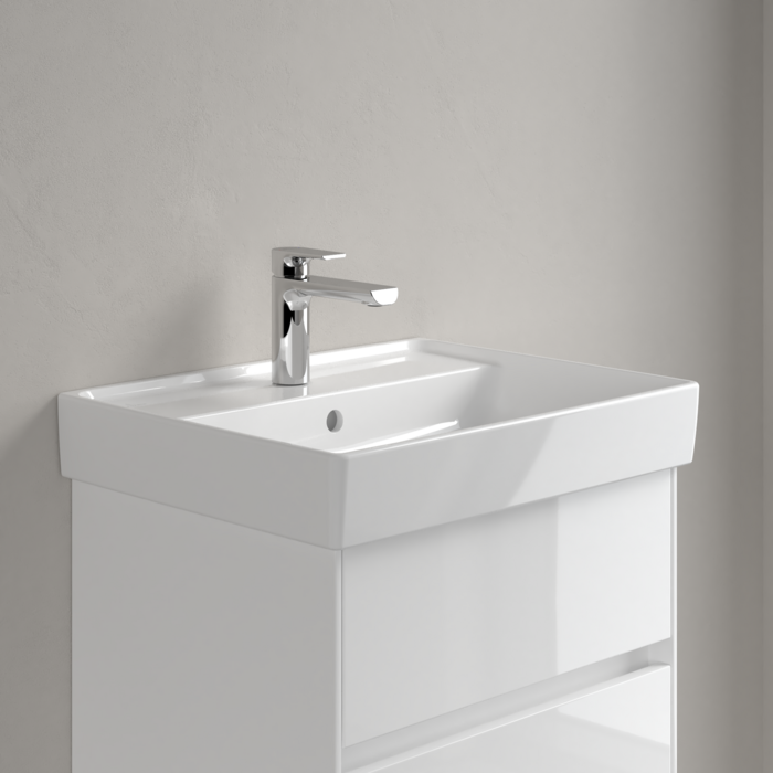 Praustuvas Villeroy & Boch Collaro 550x440x160, su skyle maišytuvui, su persipylimo anga, CeramicPlus danga, White Alpin baltos spalvos 1