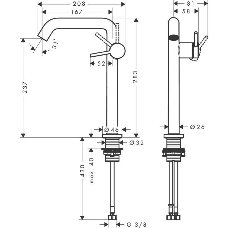 Praustuvo maišytuvas Hansgrohe Tecturis S 240 su dugno vožtuvu, chromas 2 Praustuvo maišytuvas Hansgrohe Tecturis S 240 su dugno vožtuvu, chromas 2