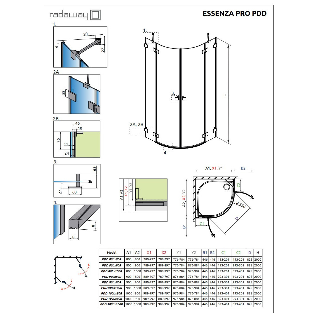 Pusapvalė dušo kabina Radaway Essenza Pro Brushed Nickel PDD, skaidrus stiklas 7 Pusapvalė dušo kabina Radaway Essenza Pro Brushed Nickel PDD, skaidrus stiklas 7