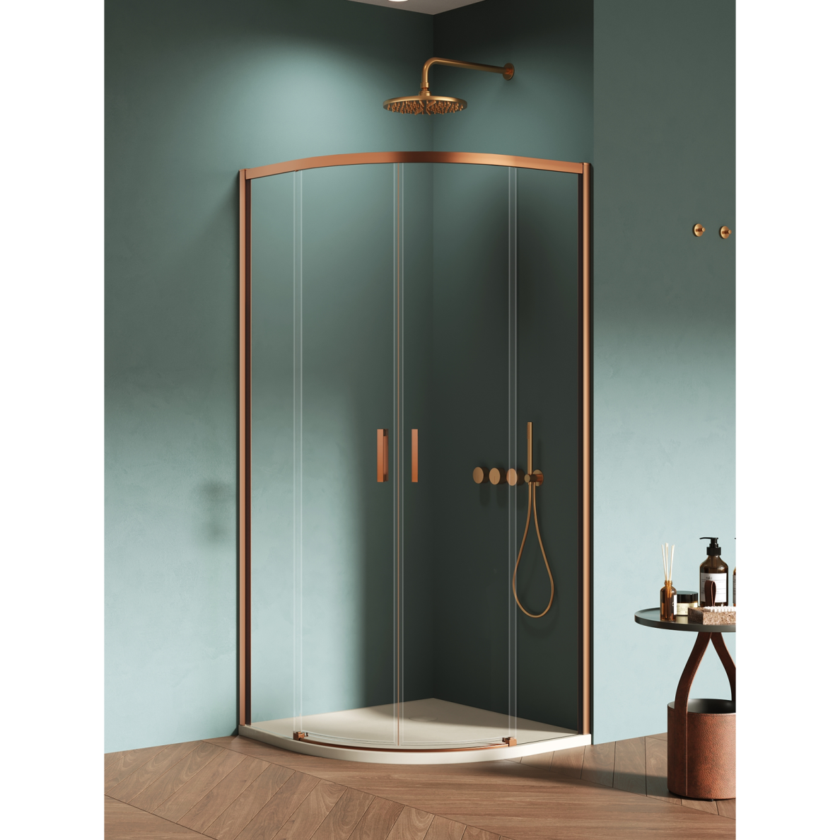 Pusapvalė dušo kabina New Trendy Prime Copper Brushed, pasirenkamas dydis