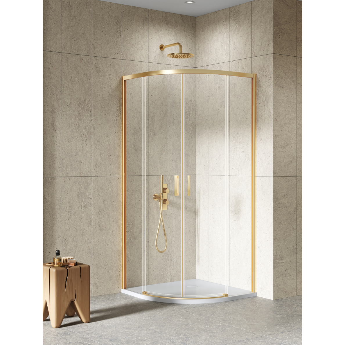 Pusapvalė dušo kabina New Trendy Prime Gold Brushed, pasirenkamas dydis Pusapvalė dušo kabina New Trendy Prime Gold Brushed, pasirenkamas dydis