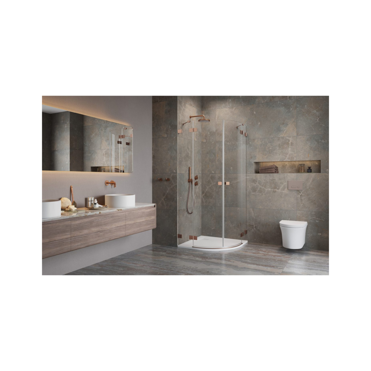 Pusapvalė dušo kabina Radaway Essenza Pro Brushed Copper PDD, skaidrus stiklas 4