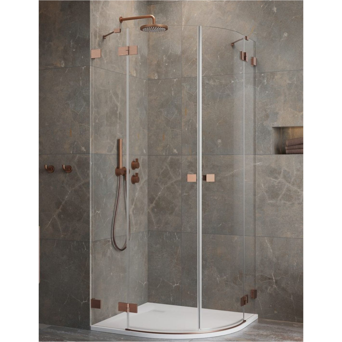 Pusapvalė dušo kabina Radaway Essenza Pro Brushed Copper PDD, skaidrus stiklas Pusapvalė dušo kabina Radaway Essenza Pro Brushed Copper PDD, skaidrus stiklas