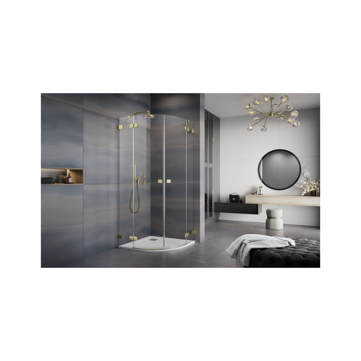 Pusapvalė dušo kabina Radaway Essenza Pro Brushed Gold PDD, skaidrus stiklas 4 Pusapvalė dušo kabina Radaway Essenza Pro Brushed Gold PDD, skaidrus stiklas 4
