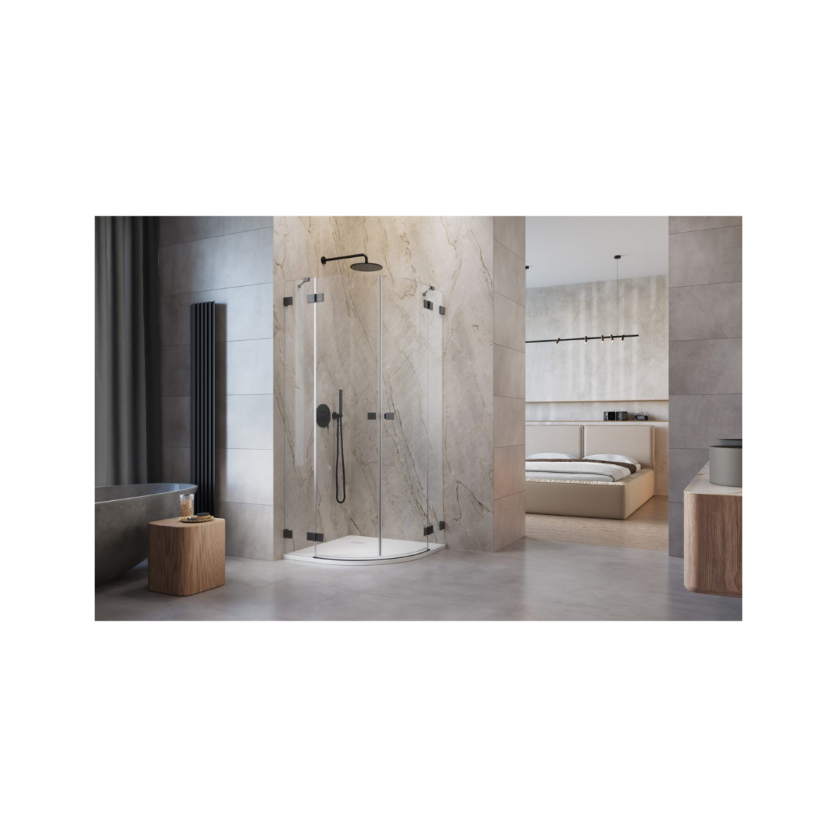 Pusapvalė dušo kabina Radaway Essenza Pro Brushed GunMetal PDD, skaidrus stiklas 1