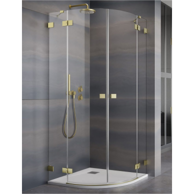 Pusapvalė dušo kabina Radaway Essenza Pro Brushed Gold PDD, skaidrus stiklas