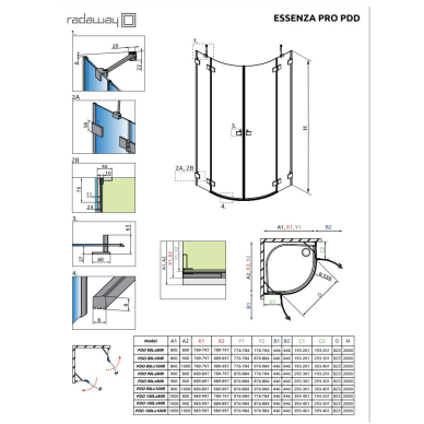 Pusapvalė dušo kabina Radaway Essenza Pro Brushed Nickel PDD, skaidrus stiklas 7 Pusapvalė dušo kabina Radaway Essenza Pro Brushed Nickel PDD, skaidrus stiklas 7