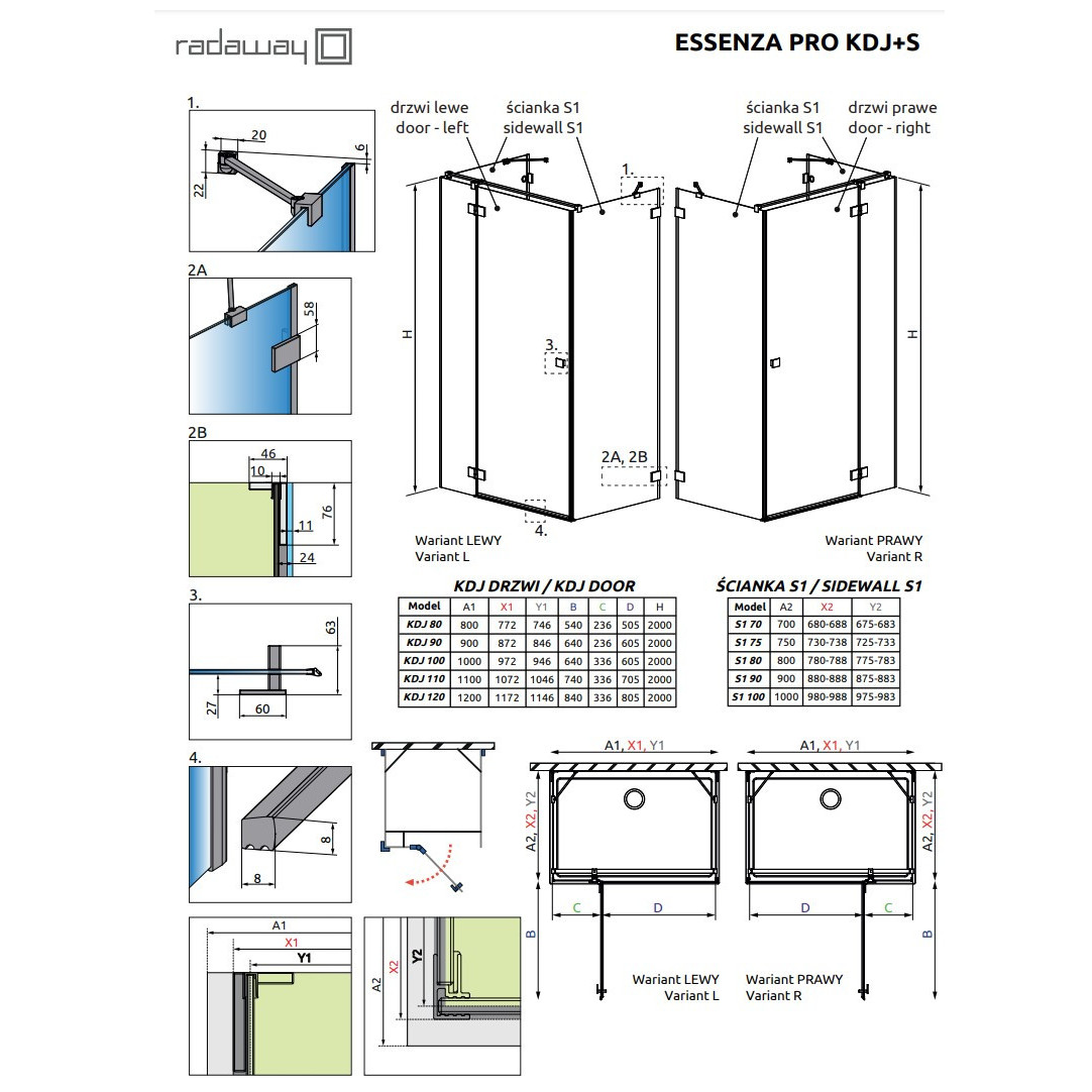 Radaway Essenza Pro Bushed GunMetal KDJ+S kampinė dušo kabina, skaidrus stiklas 6 Radaway Essenza Pro Bushed GunMetal KDJ+S kampinė dušo kabina, skaidrus stiklas 6