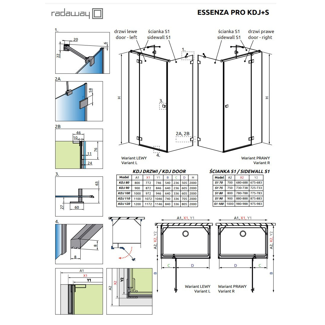 Radaway Essenza Pro Brushed Nickel KDJ+S kampinė dušo kabina, skaidrus stiklas 6