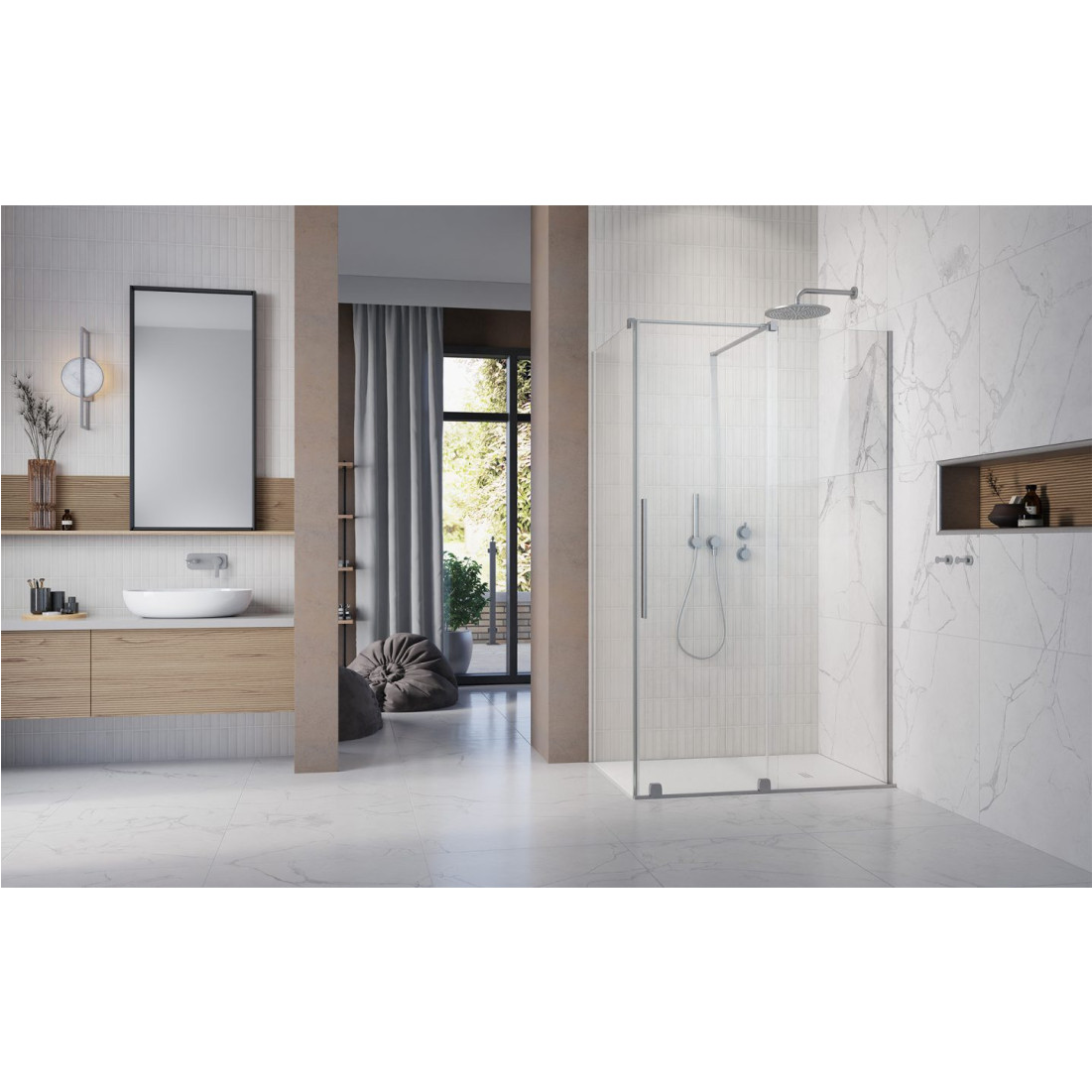 Radaway Furo Brushed Nickel KDJ kampinė dušo kabina, skaidrus stiklas 1