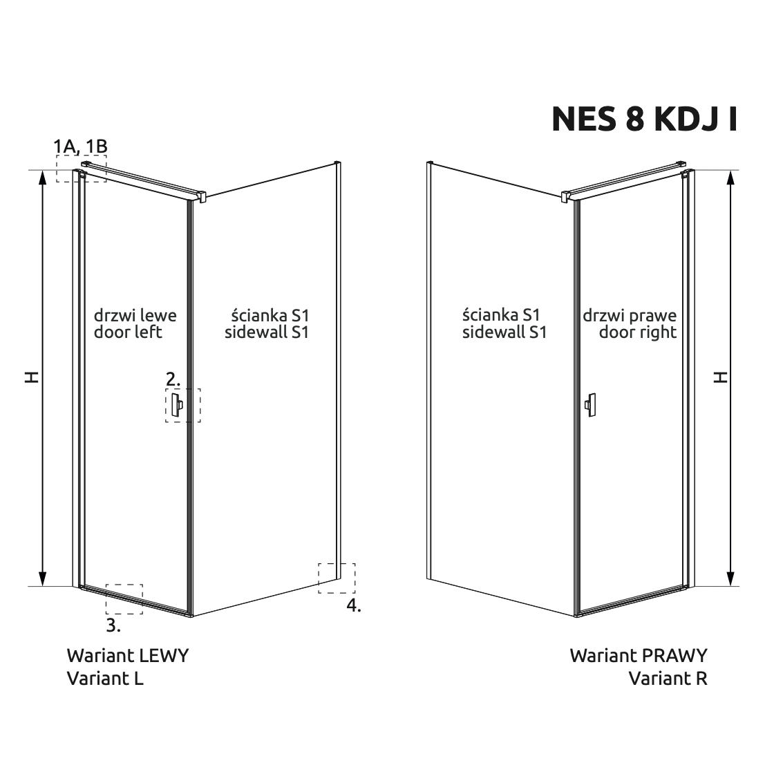 Radaway Nes 8 Black KDJ I kampinė dušo kabina, skaidrus stiklas 7